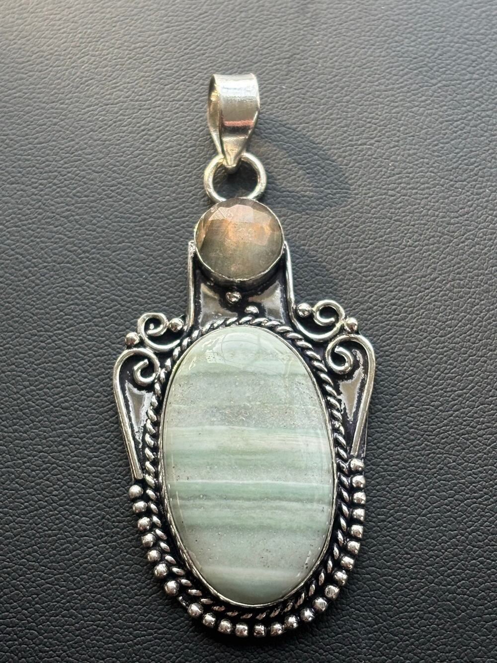 925 Sterling Larsonite Jasper & Labradorite Pendant